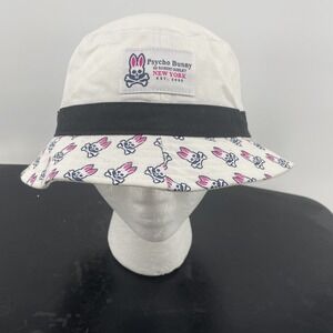 Psycho Bunny Bucket Hat By Robert Godley Retro Black Stripe A.O.P Skull Monogram